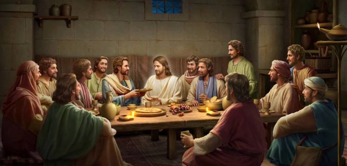 Jesus dining at table with disciples